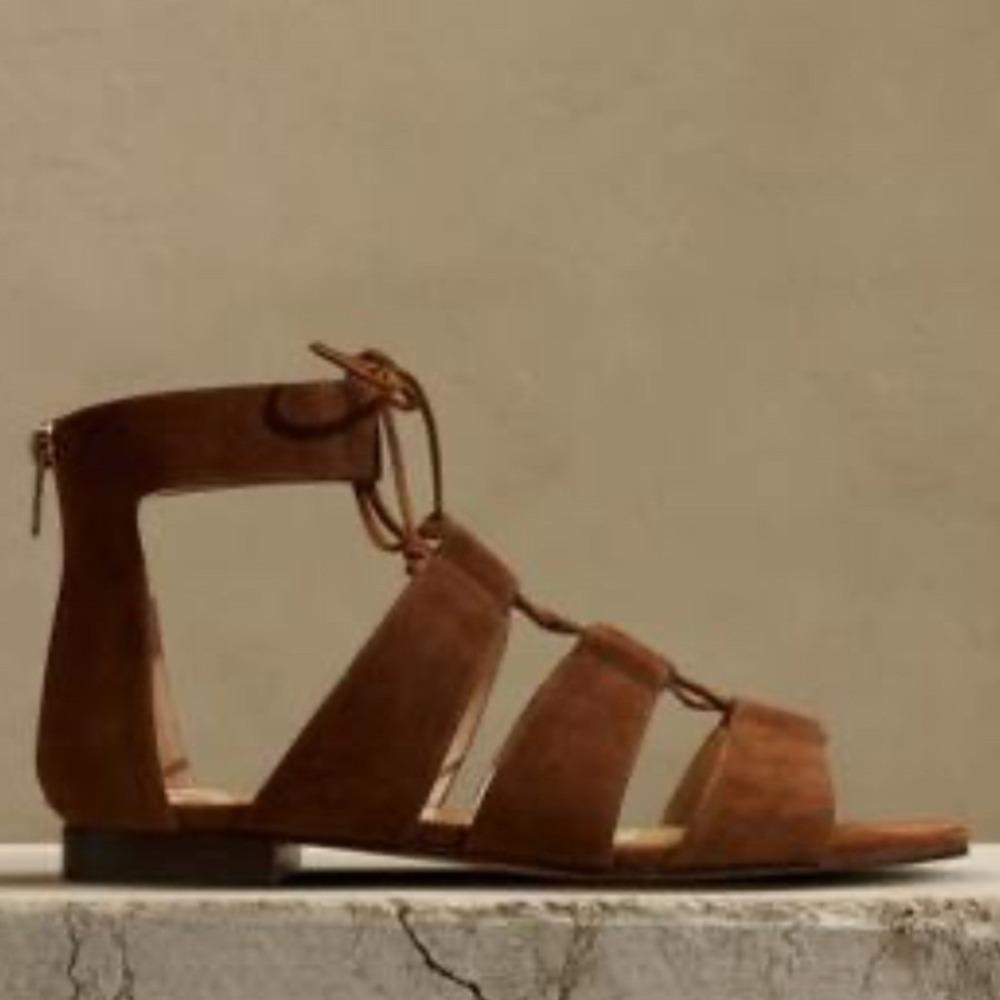 Banana Republic Medina Brown Suede Lace Up Gladiator Flat Sandals Size 8 NWOB